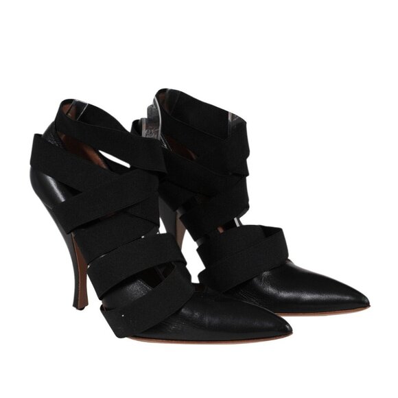 Alaia Womens Elastic Cross Strap Pumps US 7.5 EU 37.5 Black Leather Heels